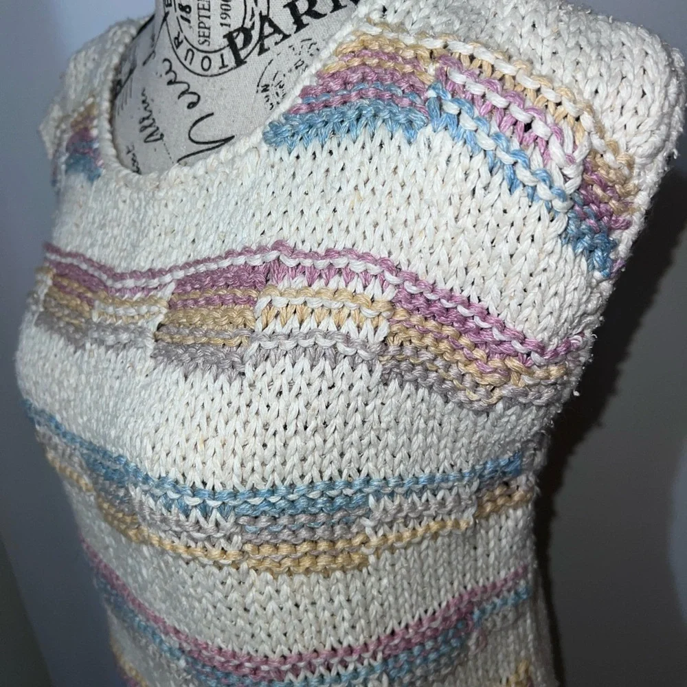VTG College Town Hand Knit Top Silk Blend Pastel Size Medium - Picture 3 of 10